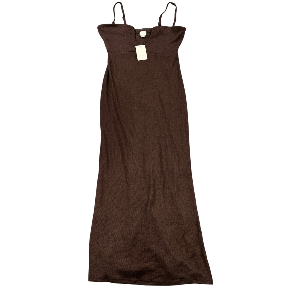 A New Day Women's M Brown Textured Knit Maxi Dress Side Slit